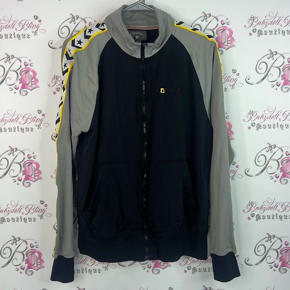 Converse sweater zip up Black and Gray Jacket with Yellow Accents
